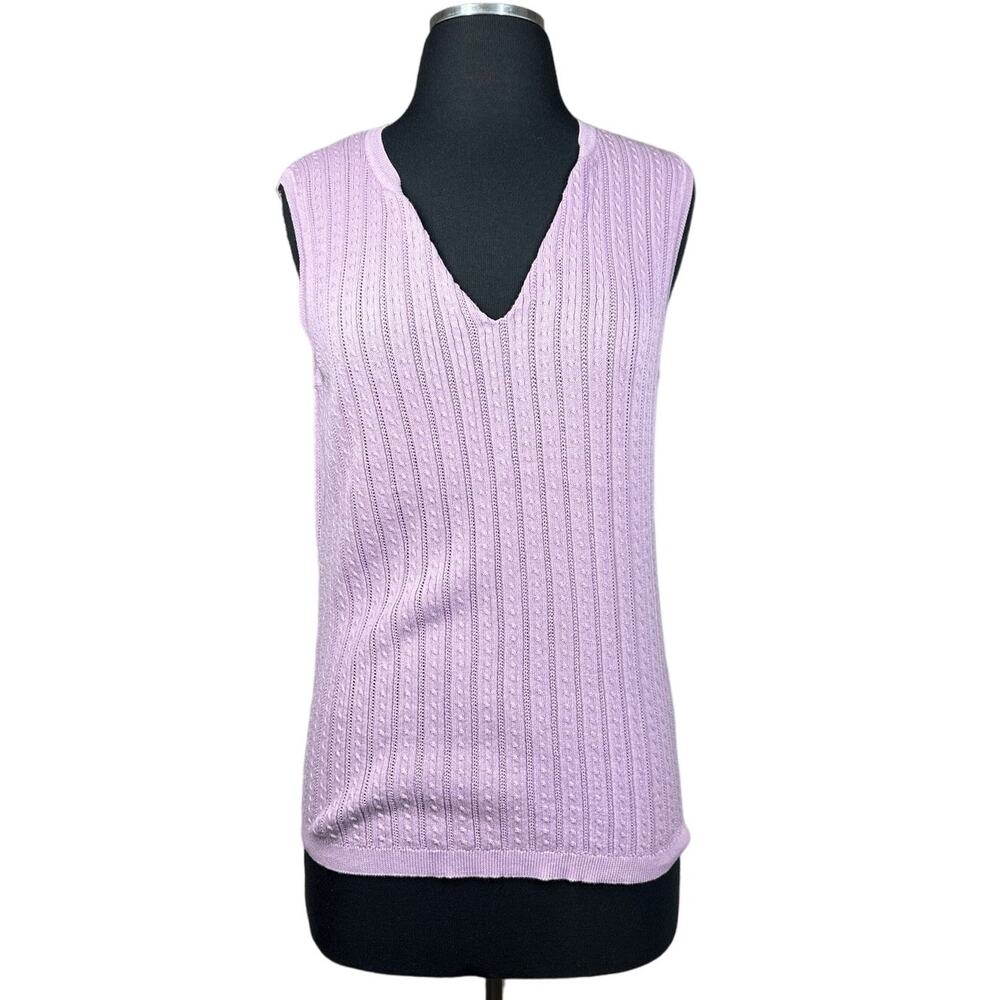 Foxcroft Lavender Knit Tank Top Vest Lilac Ribbed Sleeveless Pointelle Size M